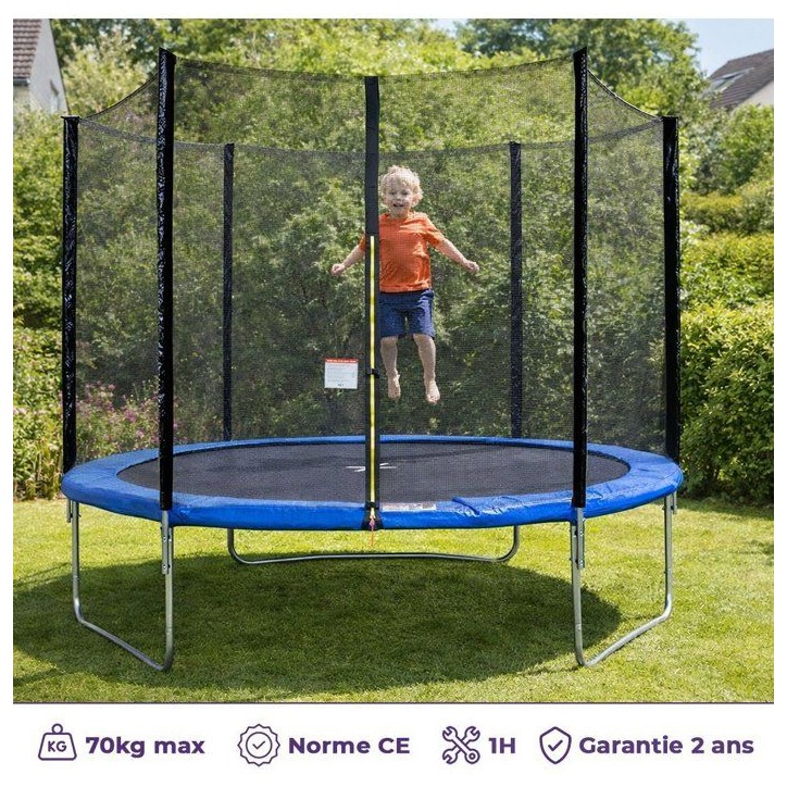 Trampoline KANGUI - BLEU Ø 244-250 cm – Enfant – Filet de sécurité – Certification CE & NF EN 71–14 Trampoline KANGUI - BLEU Ø 244-250 cm – Enfant – Filet de sécurité – Certification CE & NF EN 71–14