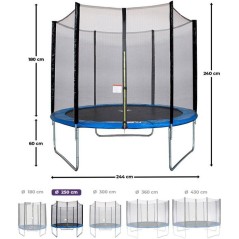 Trampoline KANGUI - BLEU Ø 244-250 cm – Enfant – Filet de sécuri