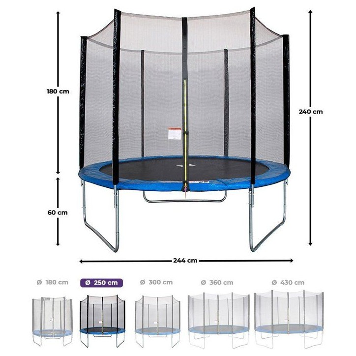 Trampoline KANGUI - BLEU Ø 244-250 cm – Enfant – Filet de sécurité – Certification CE & NF EN 71–14 Trampoline KANGUI - BLEU Ø 244-250 cm – Enfant – Filet de sécurité – Certification CE & NF EN 71–14