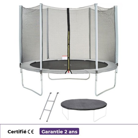 Trampoline Ø 300 cm Gris Maxi Eco - KANGUI - Filet, Echelle, Couverture de Protection