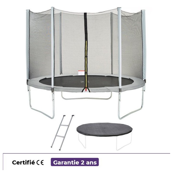 Trampoline Ø 300 cm Gris Maxi Eco - KANGUI - Filet, Echelle, Couverture de Protection