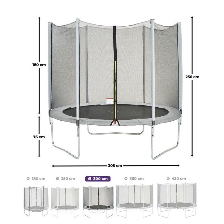 Trampoline Ø 300 cm Gris Maxi Eco - KANGUI - Filet, Echelle, Couverture de Protection