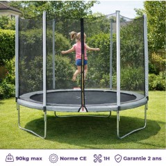Trampoline Ø 300 cm Gris Maxi Eco - KANGUI - Filet, Echelle, Couvertu