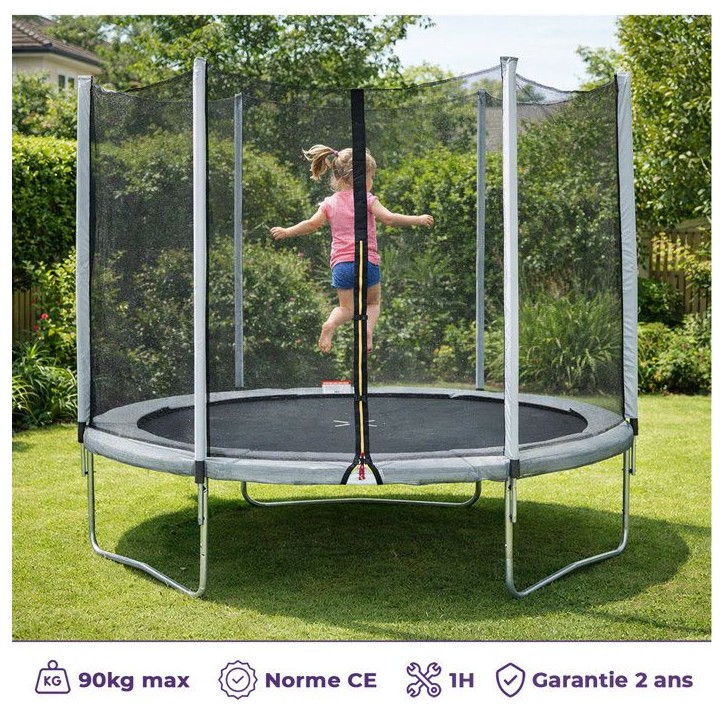 Trampoline Ø 300 cm Gris Maxi Eco - KANGUI - Filet, Echelle, Couverture de Protection