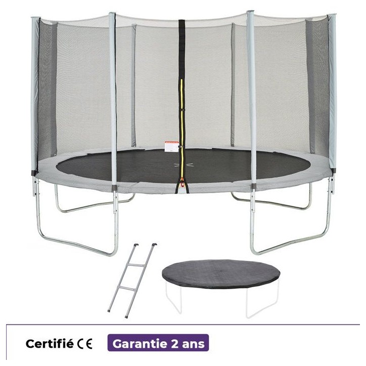 Trampoline KANGUI - GRIS Ø 360-365 cm – Enfant – Échelle & Bâche – Certification CE & NF EN 71–14 Trampoline KANGUI - GRIS Ø 360-365 cm – Enfant – Échelle & Bâche – Certification CE & NF EN 71–14