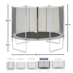 Trampoline KANGUI - GRIS Ø 360-365 cm – Enfant – Échelle & Bâch