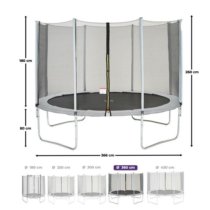 Trampoline KANGUI - GRIS Ø 360-365 cm – Enfant – Échelle & Bâche – Certification CE & NF EN 71–14 Trampoline KANGUI - GRIS Ø 360-365 cm – Enfant – Échelle & Bâche – Certification CE & NF EN 71–14