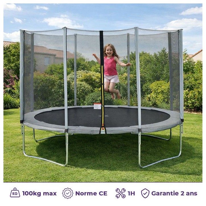 Trampoline KANGUI - GRIS Ø 360-365 cm – Enfant – Échelle & Bâche – Certification CE & NF EN 71–14 Trampoline KANGUI - GRIS Ø 360-365 cm – Enfant – Échelle & Bâche – Certification CE & NF EN 71–14