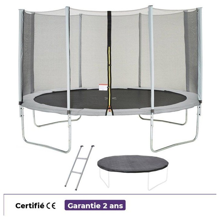 Trampoline KANGUI - GRIS Ø 426-430 cm – Enfant – Échelle & Bâche – Certification CE & NF EN 71–14 Trampoline KANGUI - GRIS Ø 426-430 cm – Enfant – Échelle & Bâche – Certification CE & NF EN 71–14