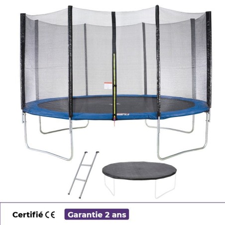Trampoline Ø 360 cm Bleu MAXI ECO - KANGUI - Avec Filet, Echelle, Couverture de Protection