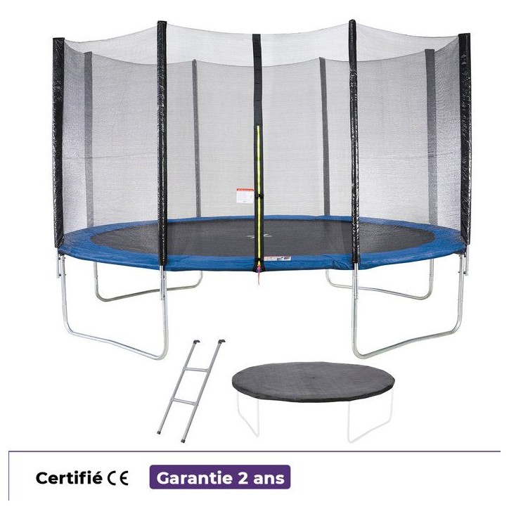 Trampoline Ø 360 cm Bleu MAXI ECO - KANGUI - Avec Filet, Echelle, Couverture de Protection Trampoline Ø 360 cm Bleu MAXI ECO - KANGUI - Avec Filet, Echelle, Couverture de Protection