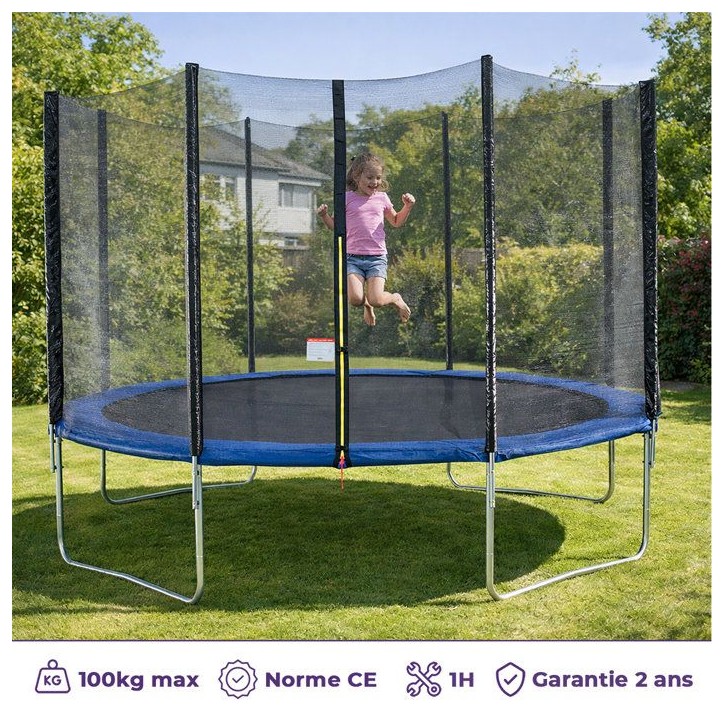 Trampoline Ø 360 cm Bleu MAXI ECO - KANGUI - Avec Filet, Echelle, Couverture de Protection Trampoline Ø 360 cm Bleu MAXI ECO - KANGUI - Avec Filet, Echelle, Couverture de Protection