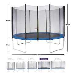 Trampoline Ø 360 cm Bleu MAXI ECO - KANGUI - Avec Filet, Echelle, Cou