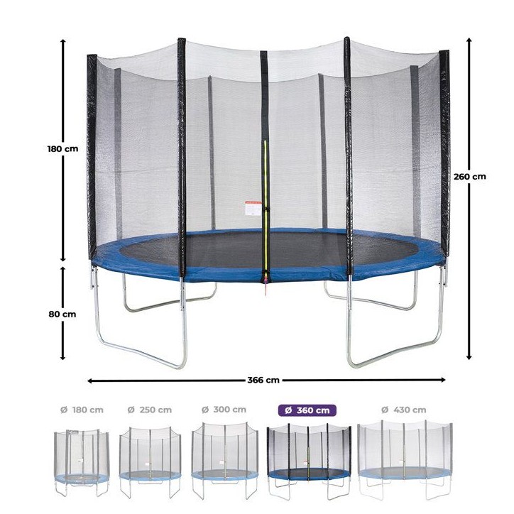 Trampoline Ø 360 cm Bleu MAXI ECO - KANGUI - Avec Filet, Echelle, Couverture de Protection Trampoline Ø 360 cm Bleu MAXI ECO - KANGUI - Avec Filet, Echelle, Couverture de Protection