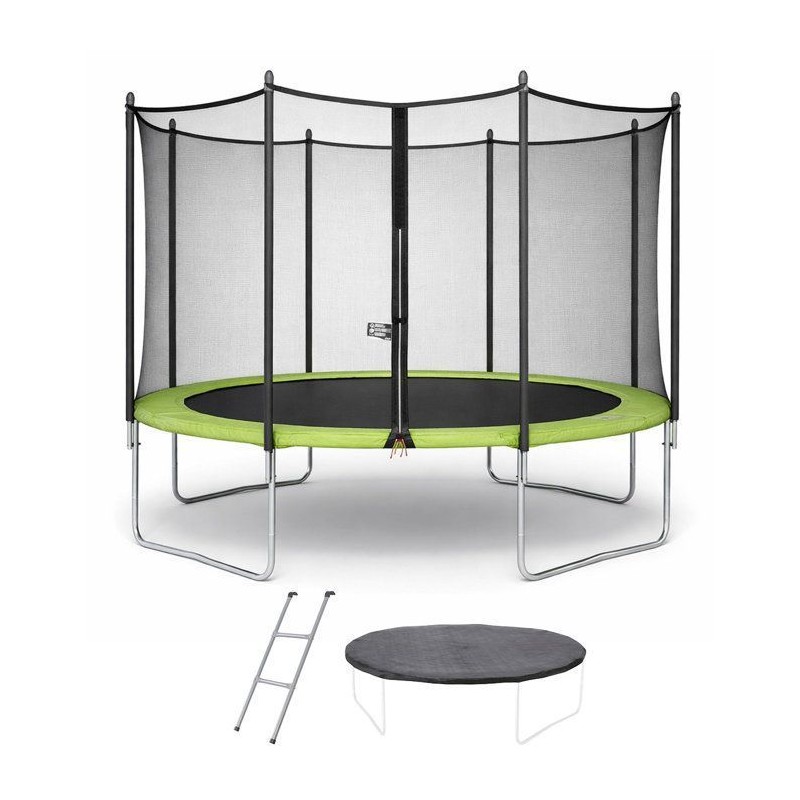 KANGUI Trampoline TWIN Ø 360cm - Vert - avec filet, échelle, couvert