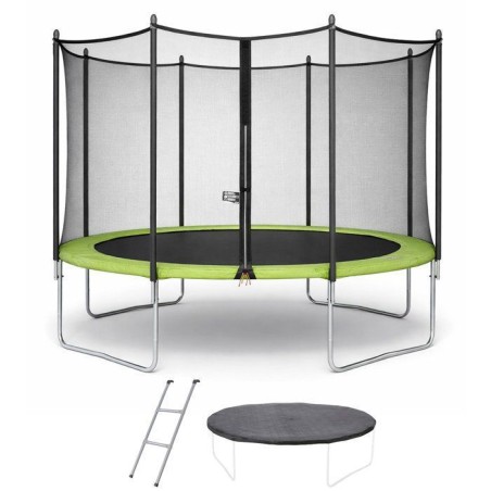 KANGUI Trampoline TWIN Ø 360cm - Vert - avec filet, échelle, couvert
