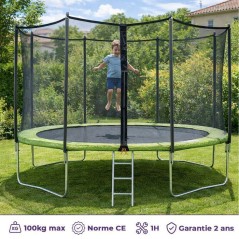 KANGUI Trampoline TWIN Ø 360cm - Vert - avec filet, échelle, couvert