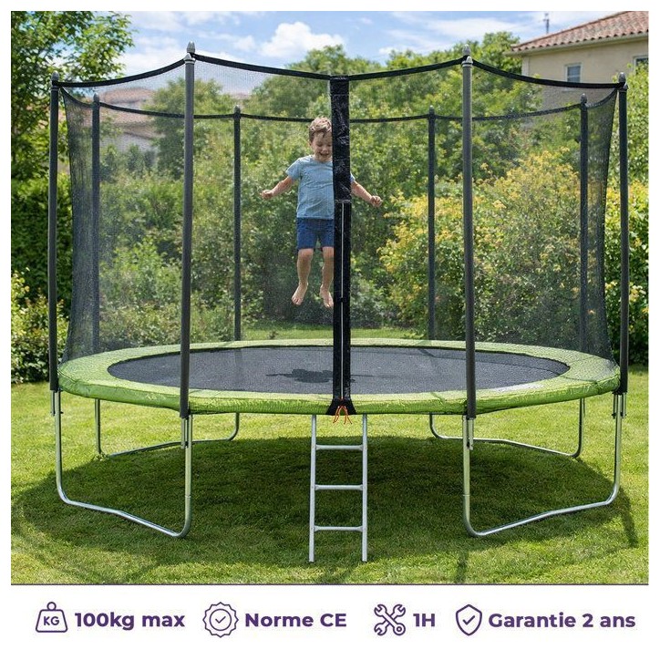 KANGUI Trampoline TWIN Ø 360cm - Vert - avec filet, échelle, couverture de protection KANGUI Trampoline TWIN Ø 360cm - Vert - avec filet, échelle, couverture de protection