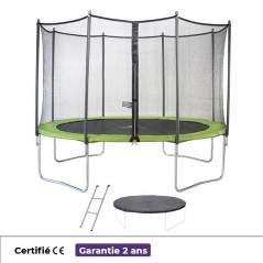 KANGUI Trampoline TWIN Ø 360cm - Vert - avec filet, échelle, couvert