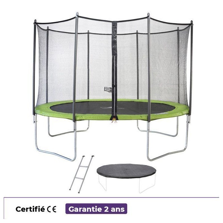 KANGUI Trampoline TWIN Ø 360cm - Vert - avec filet, échelle, couverture de protection KANGUI Trampoline TWIN Ø 360cm - Vert - avec filet, échelle, couverture de protection