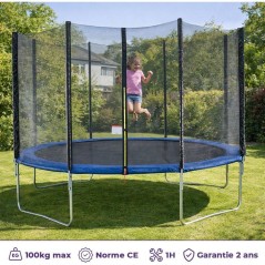 Trampoline KANGUI - BLEU Ø 426-430 cm – Enfant – Échelle & Bâche – Certification CE & NF EN 71–14
