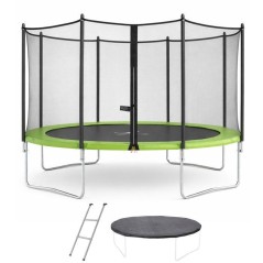 KANGUI Trampoline TWIN Ø 430cm - Vert - avec filet, échelle, couvert