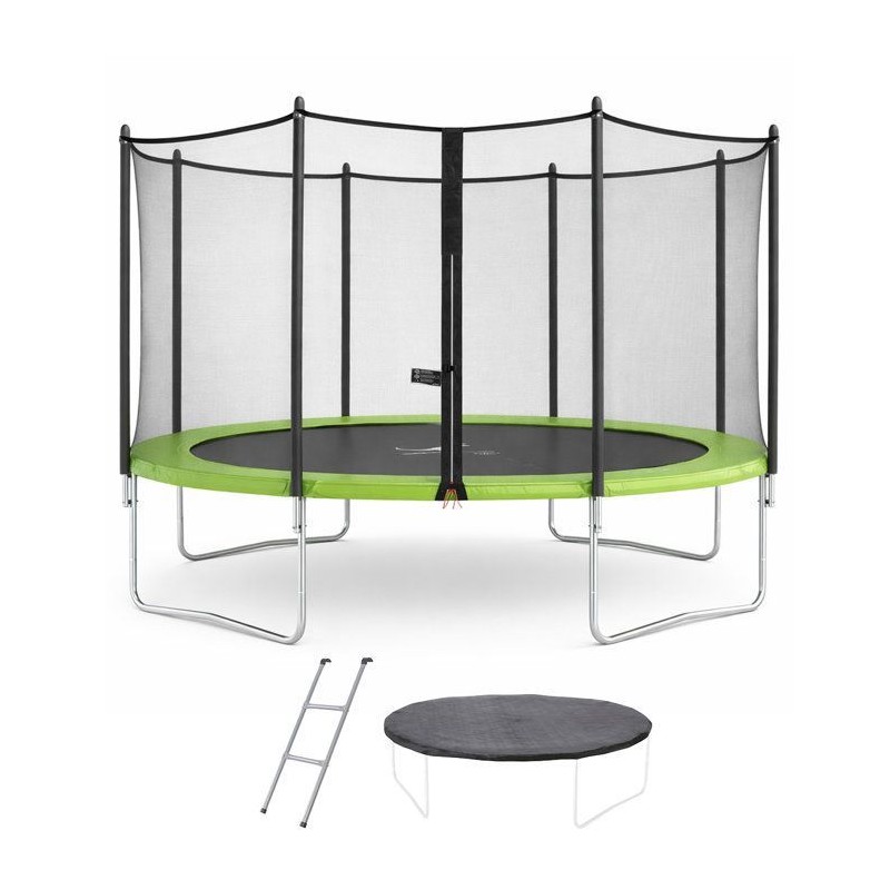 KANGUI Trampoline TWIN Ø 430cm - Vert - avec filet, échelle, couvert