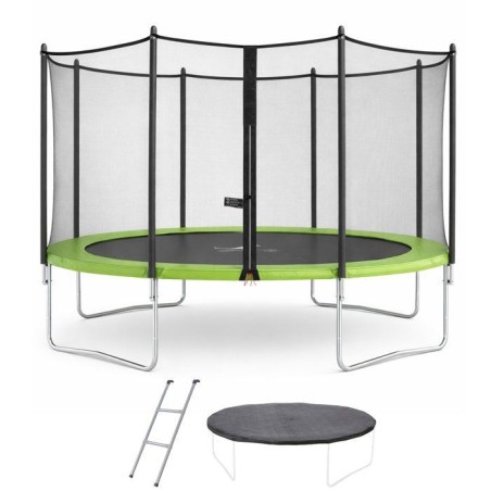 KANGUI Trampoline TWIN Ø 430cm - Vert - avec filet, échelle, couvert