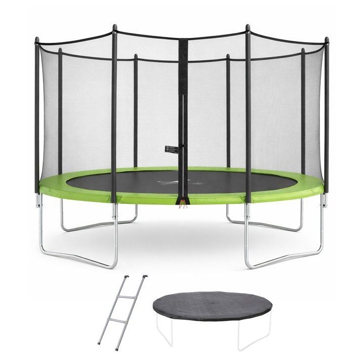 KANGUI Trampoline TWIN Ø 430cm - Vert - avec filet, échelle, couverture de protection KANGUI Trampoline TWIN Ø 430cm - Vert - avec filet, échelle, couverture de protection