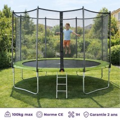 KANGUI Trampoline TWIN Ø 430cm - Vert - avec filet, échelle, couvert