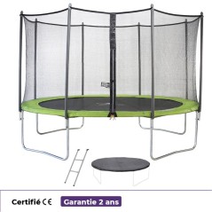 KANGUI Trampoline TWIN Ø 430cm - Vert - avec filet, échelle, couvert