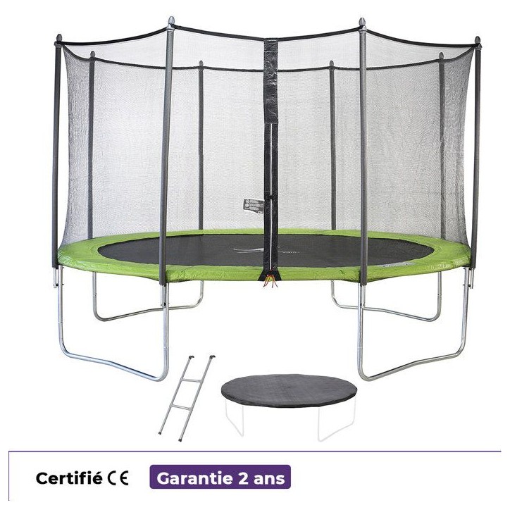 KANGUI Trampoline TWIN Ø 430cm - Vert - avec filet, échelle, couverture de protection KANGUI Trampoline TWIN Ø 430cm - Vert - avec filet, échelle, couverture de protection