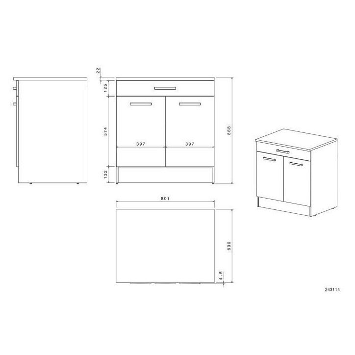 OSLO Meuble Bas 2 portes + 2 tiroirs + plan - Blanc - L 80 x P 60 x H 86 cm OSLO Meuble Bas 2 portes + 2 tiroirs + plan - Blanc - L 80 x P 60 x H 86 cm