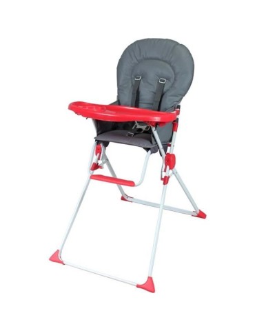 Chaise haute fixe BAMBISOL - Des 6 mois - Mixte - Gris et rouge - Assise en PVC - Tablette amovible et réglable