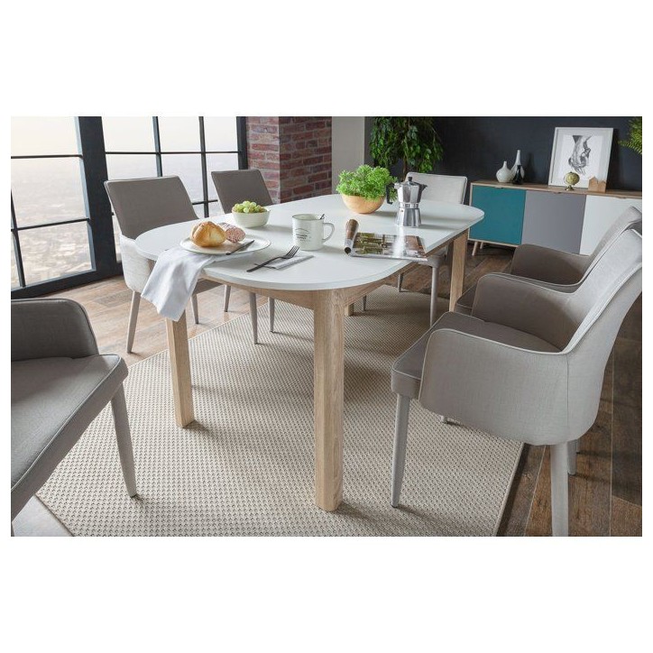 Table a manger extensible - KAYRI - Rectangulaire - Chene Sonoma / Blanc - 4 a 6 personnes - 120-160 x 76 x 90 cm Table a manger extensible - KAYRI - Rectangulaire - Chene Sonoma / Blanc - 4 a 6 personnes - 120-160 x 76 x 90 cm