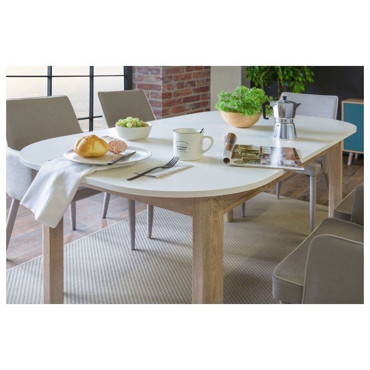 Table a manger extensible - KAYRI - Rectangulaire - Chene Sonoma / Blanc - 4 a 6 personnes - 120-160 x 76 x 90 cm Table a manger extensible - KAYRI - Rectangulaire - Chene Sonoma / Blanc - 4 a 6 personnes - 120-160 x 76 x 90 cm