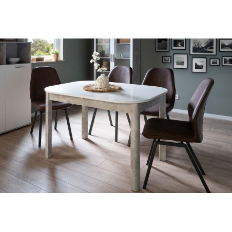 Table a manger extensible - KAYRI - Rectangulaire - Béton / Blanc - 4 a 6 personnes - 120-160 x 76 x 90 cm