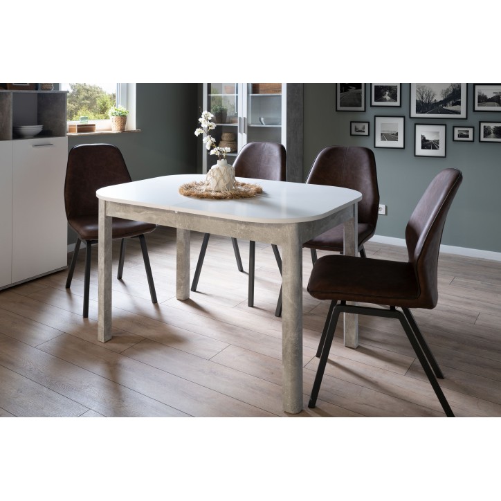 Table a manger extensible - KAYRI - Rectangulaire - Béton / Blanc - 4 a 6 personnes - 120-160 x 76 x 90 cm Table a manger extensible - KAYRI - Rectangulaire - Béton / Blanc - 4 a 6 personnes - 120-160 x 76 x 90 cm