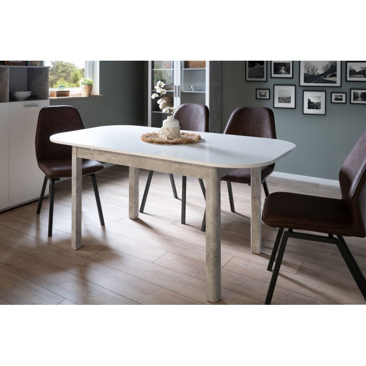 Table a manger extensible - KAYRI - Rectangulaire - Béton / Blanc - 4 a 6 personnes - 120-160 x 76 x 90 cm Table a manger extensible - KAYRI - Rectangulaire - Béton / Blanc - 4 a 6 personnes - 120-160 x 76 x 90 cm