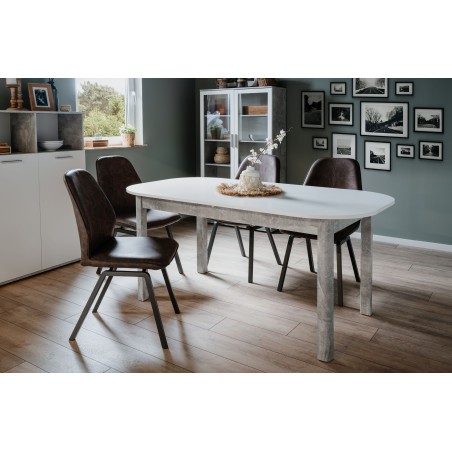 Table a manger extensible - KAYRI - Rectangulaire - Béton / Blanc - 6 a 8 personnes - 160-200 x 76 x 90 cm