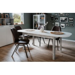 Table a manger extensible - KAYRI - Rectangulaire - Béton / Blanc - 6