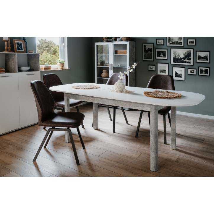 Table a manger extensible - KAYRI - Rectangulaire - Béton / Blanc - 6 a 8 personnes - 160-200 x 76 x 90 cm
