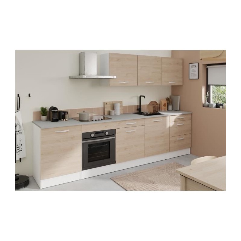 Cuisine complete OSLO - L 300 cm - Décor chene - Plan de travail incl Cuisine complete OSLO - L 300 cm - Décor chene - Plan de travail incl
