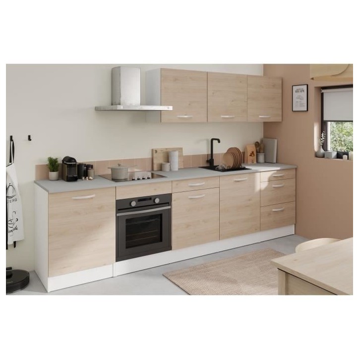Cuisine complete OSLO - L 300 cm - Décor chene - Plan de travail inclus