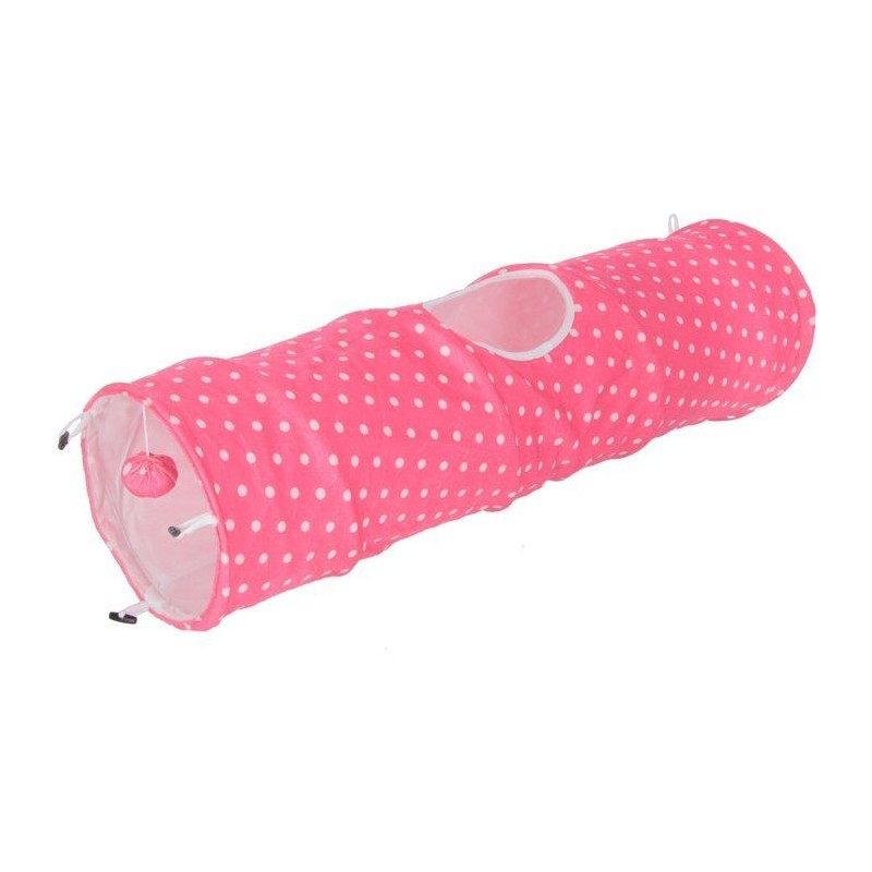Tunnel pour chat - KERBL - Puntino - Rose/blanc - L. 100 cm × Ø 25 c