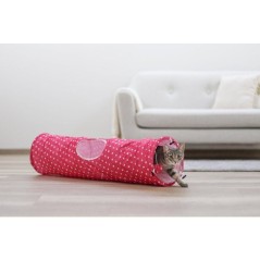 Tunnel pour chat - KERBL - Puntino - Rose/blanc - L. 100 cm × Ø 25 cm