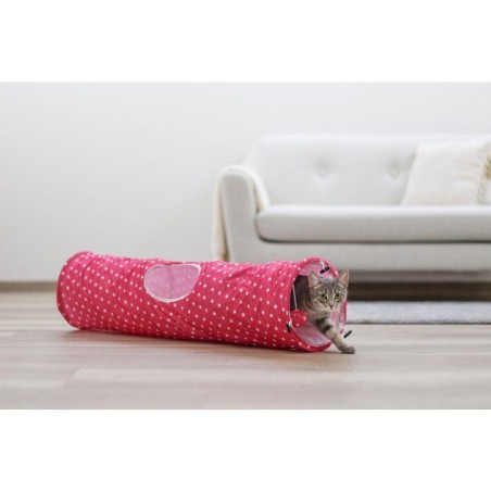 Tunnel pour chat - KERBL - Puntino - Rose/blanc - L. 100 cm × Ø 25 cm