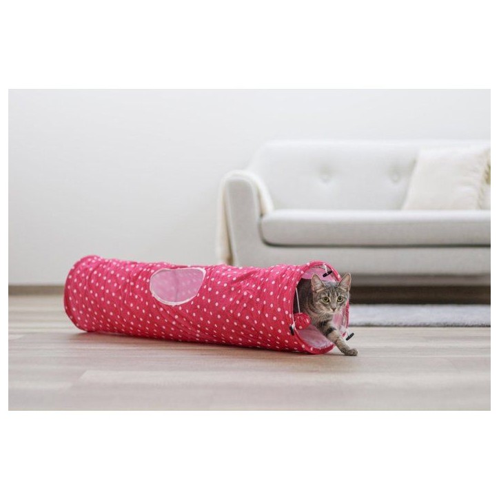 Tunnel pour chat - KERBL - Puntino - Rose/blanc - L. 100 cm × Ø 25 cm Tunnel pour chat - KERBL - Puntino - Rose/blanc - L. 100 cm × Ø 25 cm