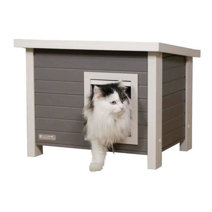 Maison extérieure pour chat en composite, matériau durable - KERBL - ECO Eli - Gris / Blanc - 57 x 45 x 43 cm Maison extérieure pour chat en composite, matériau durable - KERBL - ECO Eli - Gris / Blanc - 57 x 45 x 43 cm
