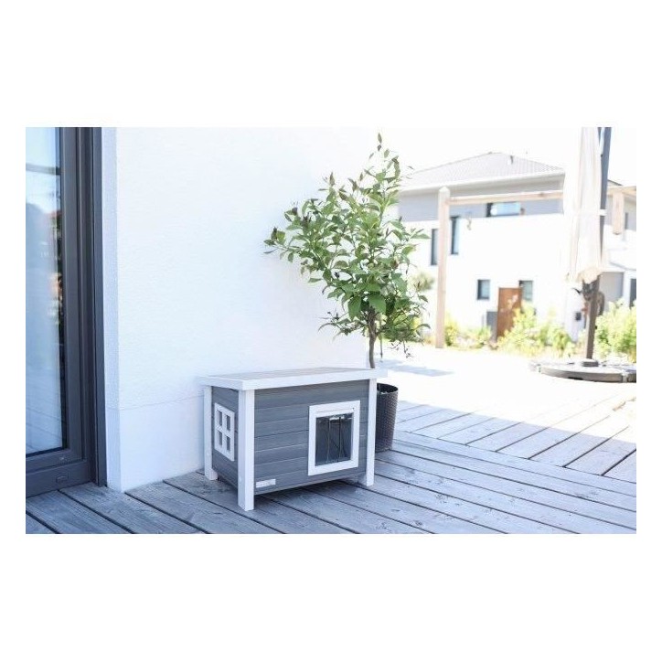 Maison extérieure pour chat en composite, matériau durable - KERBL - ECO Eli - Gris / Blanc - 57 x 45 x 43 cm Maison extérieure pour chat en composite, matériau durable - KERBL - ECO Eli - Gris / Blanc - 57 x 45 x 43 cm